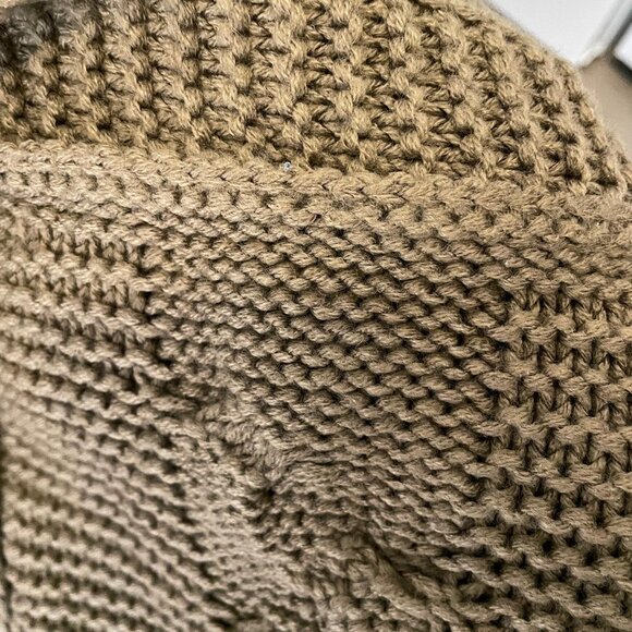 Olive Green Shawl Neck Open Front Waffle Cable Knit 3/4 Sleeve Cardigan L - Picture 11 of 11